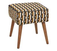 Atmosphera Interior Designer - Taburete Chiara con Acento, Tela de Chenilla Negra, Estampado Jacquard Ocre y Blanco, Patas de Madera de hevea, cómodo, Estilo Retro Vintage.