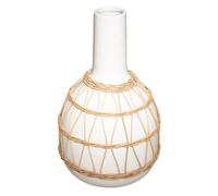 Atmosphera - Jarrón - cerámica y ratán - Blanco - H28-5 cm