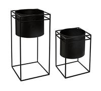 Atmosphera - Juego de 2 macetas con Soporte - Metal - Negro