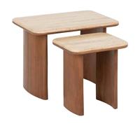 Atmosphera - Juego de 2 mesas de Centro Nido Jivan, Tablero de travertino y Acacia, 60 cm de Largo - para Sala de Estar, Mesa Auxiliar