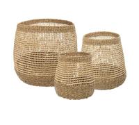 Atmosphera - Juego de 3 Cestas Redondas Caladas de Palma - Almacenaje Práctico y Decorativo