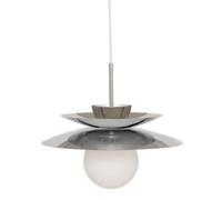 Atmosphera - Lámpara Colgante Omia - Pantalla de Opalina Plateada D38cm - Bombilla no incluida E14 40W - Iluminación para salón, Cocina, Oficina y Dormitorio