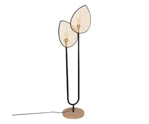 Atmosphera - Lámpara de pie doble Olme - Al. 143 cm, pantallas de caña - Metal negro y madera, diseño escandinavo - Para salón, dormitorio