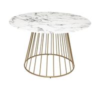 Mesa De Comedor "rayo", Tapa De Cristal Templado Efecto Mármol, Blanco D120 Cm