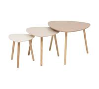 Atmosphera - Mesas Nido Mileo, Juego de 3, Beige, Patas de Madera, Altura 45 cm - Mesa Auxiliar para salón y Dormitorio