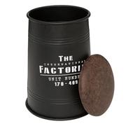 Atmosphera - Otomana de almacenaje Joao Black Drum - Pr. 33,5 x Al. 47 cm - Acero, Estilo Industrial, Asiento Efecto Piel - para salón y Dormitorio