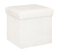 Atmosphera Puff plegable Ezzio de madera y piel Blanco