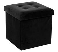 ATMOSPHERA CREATEUR D'INTERIEUR Puf Plegable de Terciopelo Negro Lysander, Negro, L. 38 x l. 38 x H. 38 cm (JJ257)