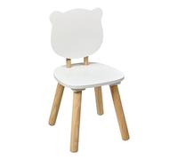Atmosphera - Silla infantil suave, blanco y madera natural, diseño de oso, 26x26x49 cm