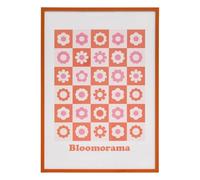 Atmosphera x Cha Cha Pop - Póster Enmarcado Bloomorama, Rosa - 50 x 70 cm - Diseño de Tablero de ajedrez y Estampado Floral - Decoración de Pared para Sala de Estar o Dormitorio.