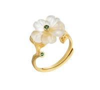 ATMRC Anillo ajustable con apertura de flor de Jade Natural Hetian, joyería for mujer