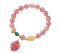 ATMRC Cuarzo fresa Nueve colas Zorro Dios Pulsera de cristal Feng Shui Chakra Gemas Pulsera con cuentas de cuarzo Animal auspicioso Amuleto de la suerte