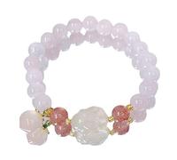 ATMRC Pulsera de cuarzo rosa Natural de 8mm for mujer, pulsera de riqueza Feng Shui con múltiples gemas, talismán con amuleto de conejo cornalina blanco