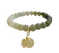 ATMRC Pulsera de jade de nefrita hetiana natural con colgante de bolsa de dinero amuleto de buena fortuna for atraer riqueza