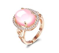 ATMRC Rose Quartz Stone Ring for Women, 14K Gold Plated CZ Eternity Engagement Wedding Adjustable Band Ring