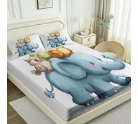 Atmungsaktivem Spannbettlaken 140 x 200 cm Weiß Druck Weiche Mikrofaser Spannbetttücher mit Niedlich 3D Elefant Eule Muster, Rutschfestem Spannbettlaken für Matratzen Boxspringbett bis 30cm