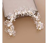 ATNCKS Diadema de perlas de imitación hecha a mano con cristales, corona de novia, boda, accesorio para el pelo