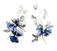 ATNCKS Preciosa diadema de plumas azules para boda, tiaras, perlas, tocado de novia, accesorios para el cabello