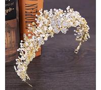 ATNCKS Tiara de aleación con forma de flor hecha a mano con diamantes de imitación, corona de perlas venecianas, joyería para el cabello
