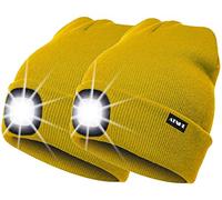 ATNKE 2 Piezas Nueva LED Gorra con luz cálida,Unisex USB Recargable Sombrero para Correr Ultra Brillante 4 LED lámpara de luz Impermeable Multicolor/Yellow