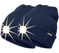 ATNKE 2Pcs New Warm LED Lighted Beanie Cap Unisex USB Rechargeable Running Hat Ultra Bright 4 LED Waterproof Light Lamp Multi-Color/Light Navy Blue