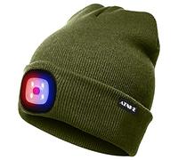 ATNKE Brillante LED Iluminado Beanie Cap Unisex Recargable Faro Sombrero Rojo y Azul Resplandor Parpadeante Alarma Faro Multicolor (Ejercito Verde, Talla única)