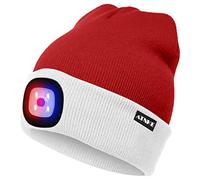 ATNKE Brillante LED Iluminado Beanie Cap Unisex Recargable Faro Sombrero Rojo y Azul Resplandor Parpadeante Alarma Faro Multicolor (Blanco/Rojo Navidad, Talla única)
