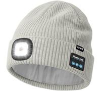 ATNKE LED Bluetooth Gorro con Luz, USB Recargable 4 LED Inalámbrico Música Altavoz Correr Gorra Lámpara Invierno Cálido Punto Gorro con Vellón Forrado Regalos para Hombre y Mujer/Light Gray