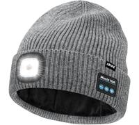 ATNKE LED Bluetooth Gorro con Luz, USB Recargable 4 LED Inalámbrico Música Altavoz Correr Gorra Lámpara Invierno Cálido Punto Gorro con Vellón Forrado Regalos para Hombre y Mujer/Gray