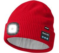 ATNKE LED Bluetooth Gorro con Luz, USB Recargable 4 LED Inalámbrico Música Altavoz Correr Gorra Lámpara Invierno Cálido Punto Gorro con Vellón Forrado Regalos para Hombre y Mujer/Red