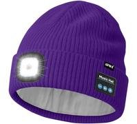 ATNKE LED Bluetooth Gorro con Luz, USB Recargable 4 LED Inalámbrico Música Altavoz Correr Gorra Lámpara Invierno Cálido Punto Gorro con Vellón Forrado Regalos para Hombre y Mujer/Purple