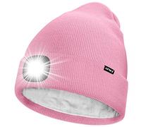ATNKE LED Gorro con Luz,USB Recargable 4 LED Luz Gorra para Correr Super Brillante Invierno Cálido Vellón Forro Punto Gorro Regalos para Hombre y Mujer/Pink
