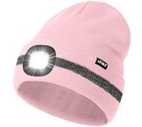 ATNKE LED Gorro con Luz, USB Recargable 4 LED Luz Gorra para Correr Super Brillante Manos Libres Invierno Cálido Punto Gorro con Reflectante Raya Regalos para Hombre y Mujer/Light Pink