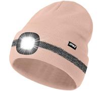 ATNKE LED Gorro con Luz, USB Recargable 4 LED Luz Gorra para Correr Super Brillante Manos Libres Invierno Cálido Punto Gorro con Reflectante Raya Regalos para Hombre y Mujer/Skin Pink