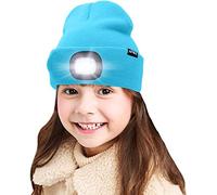 ATNKE Niños LED Gorro con luz, Recargable por USB 4 Faros LED Impermeables Calentadores de Invierno Sombreros niños y niñas/Sky Blue
