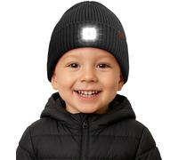 ATNKE Niños LED Gorro con Luz Vellón Forrado, USB Recargable 4 LED Correr Gorra Ultra Brillante Manos Libres Lámpara Invierno Cálido Punto Gorro Regalos para Niños y Niñas/Dark Gray