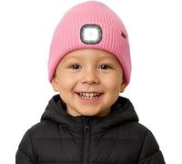 ATNKE Niños LED Gorro con Luz Vellón Forrado, USB Recargable 4 LED Correr Gorra Ultra Brillante Manos Libres Lámpara Invierno Cálido Punto Gorro Regalos para Niños y Niñas/Pink