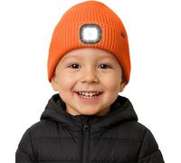ATNKE Niños LED Gorro con Luz Vellón Forrado, USB Recargable 4 LED Correr Gorra Ultra Brillante Manos Libres Lámpara Invierno Cálido Punto Gorro Regalos para Niños y Niñas/Orange