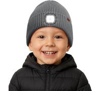 ATNKE Niños LED Gorro con Luz Vellón Forrado, USB Recargable 4 LED Correr Gorra Ultra Brillante Manos Libres Lámpara Invierno Cálido Punto Gorro Regalos para Niños y Niñas/Limestone Gray