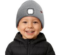 ATNKE Niños LED Gorro con Luz Vellón Forrado, USB Recargable 4 LED Correr Gorra Ultra Brillante Manos Libres Lámpara Invierno Cálido Punto Gorro Regalos para Niños y Niñas/Gray
