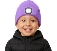 ATNKE Niños LED Gorro con Luz Vellón Forrado, USB Recargable 4 LED Correr Gorra Ultra Brillante Manos Libres Lámpara Invierno Cálido Punto Gorro Regalos para Niños y Niñas/Taro Purple