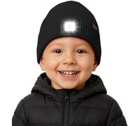 ATNKE Niños LED Gorro con Luz Vellón Forrado, USB Recargable 4 LED Correr Gorra Ultra Brillante Manos Libres Lámpara Invierno Cálido Punto Gorro Regalos para Niños y Niñas/Black