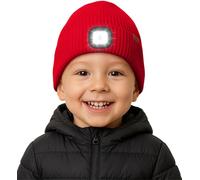 ATNKE Niños LED Gorro con Luz Vellón Forrado, USB Recargable 4 LED Correr Gorra Ultra Brillante Manos Libres Lámpara Invierno Cálido Punto Gorro Regalos para Niños y Niñas/Red