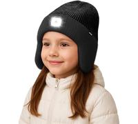 ATNKE Niños LED Luminoso Gorro Sombrero con Orejeras,USB Recargable 4 LED Correr Gorra Manos Libres Lámpara Invierno Cálido Vellón Forrado Punto Beanie Regalos para Niños y Niñas/Dark Gray