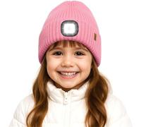 ATNKE Niños LED Luminoso Gorro Sombrero,USB Recargable 4 LED Correr Gorra Manos Libres Lámpara Invierno Cálido Vellón Forrado Punto Beanie Regalos para Niños y Niñas/Pink