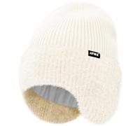 ATNKE Tejido Beanie Gorro con Orejeras para Hombre y Mujer, Elástico Grueso Cálido Forro Polar Diario Invierno Suave con Puños Lanoso Gorra Calavera Regalos/Snow Beige