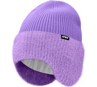 ATNKE Tejido Beanie Gorro con Orejeras para Hombre y Mujer, Elástico Grueso Cálido Forro Polar Diario Invierno Suave con Puños Lanoso Gorra Calavera Regalos/Taro Purple