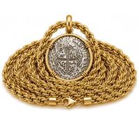 Atocha - Collar con colgante de moneda de naufragio, acero inoxidable 316L, acabados de color plata antigua y dorado, tema náutico, hipoalergénico, resistente al deslustre, con chapado en oro
