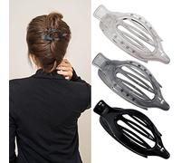 ATODEN - 3 pinzas planas para pelo grueso y fino, estilo cocodrilo, accesorios para el cabello, para mujer, negro