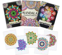 Atoke Paquete de 3 mandalas para colorear para adultos, 60 mandalas únicos para relajación y alivio del estrés, libro para colorear encuadernado en espiral, regalos de relajación y atención plena para